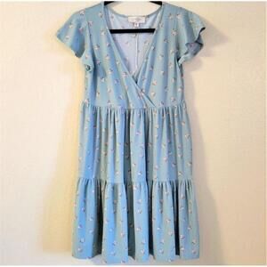 Jessica Simpson Floral Tiered Dress Sage Green SMALL Womens Shorts Sleeve NWOT